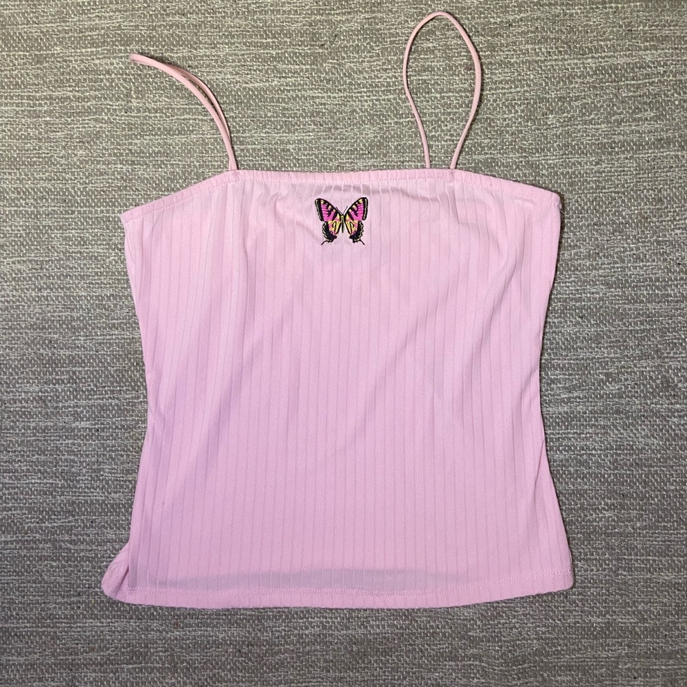 Cute Pink Butterfly Strap Crop Top